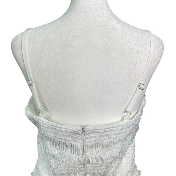 Sam Edelman White Square-Neck Strappy Lace Fringe Sheath Mini Dress (Size 10) - Picture 8 of 16